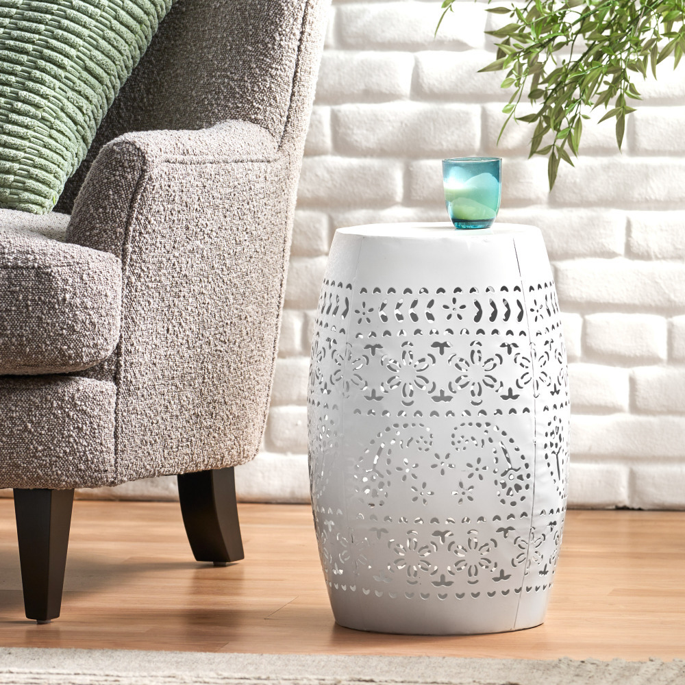 12INCH Rounded METAL FRAME LACE CUT SIDE TABLE – Perfect for Sofa, Hallway & More!