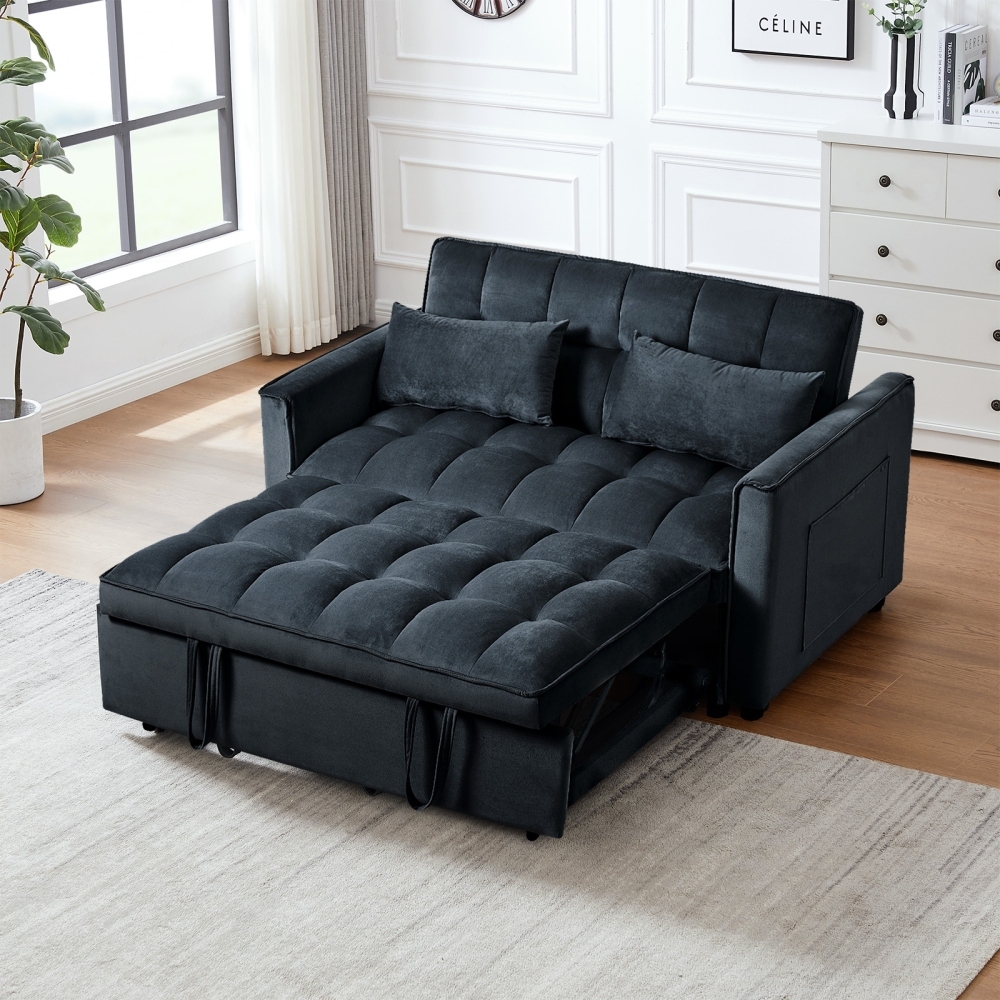53inch 3 in 1 Convertible Sleeper Sofa Bed,  Modern Pull Out Couch Bed, Adjustable Backrest, Velvet Loveseat Futon Sofa with Pillows & Pockets for Living Room Apartment, Grey