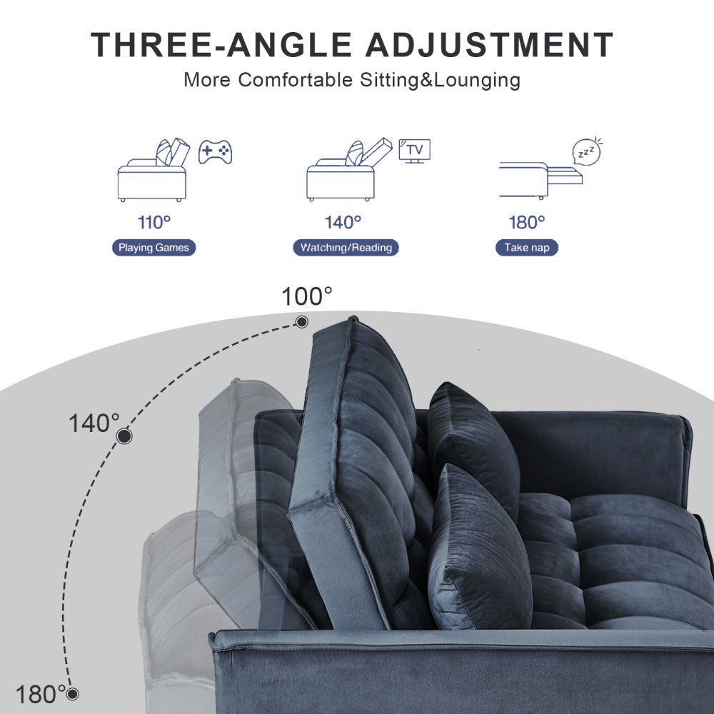 53inch 3 in 1 Convertible Sleeper Sofa Bed,  Modern Pull Out Couch Bed, Adjustable Backrest, Velvet Loveseat Futon Sofa with Pillows & Pockets for Living Room Apartment, Grey