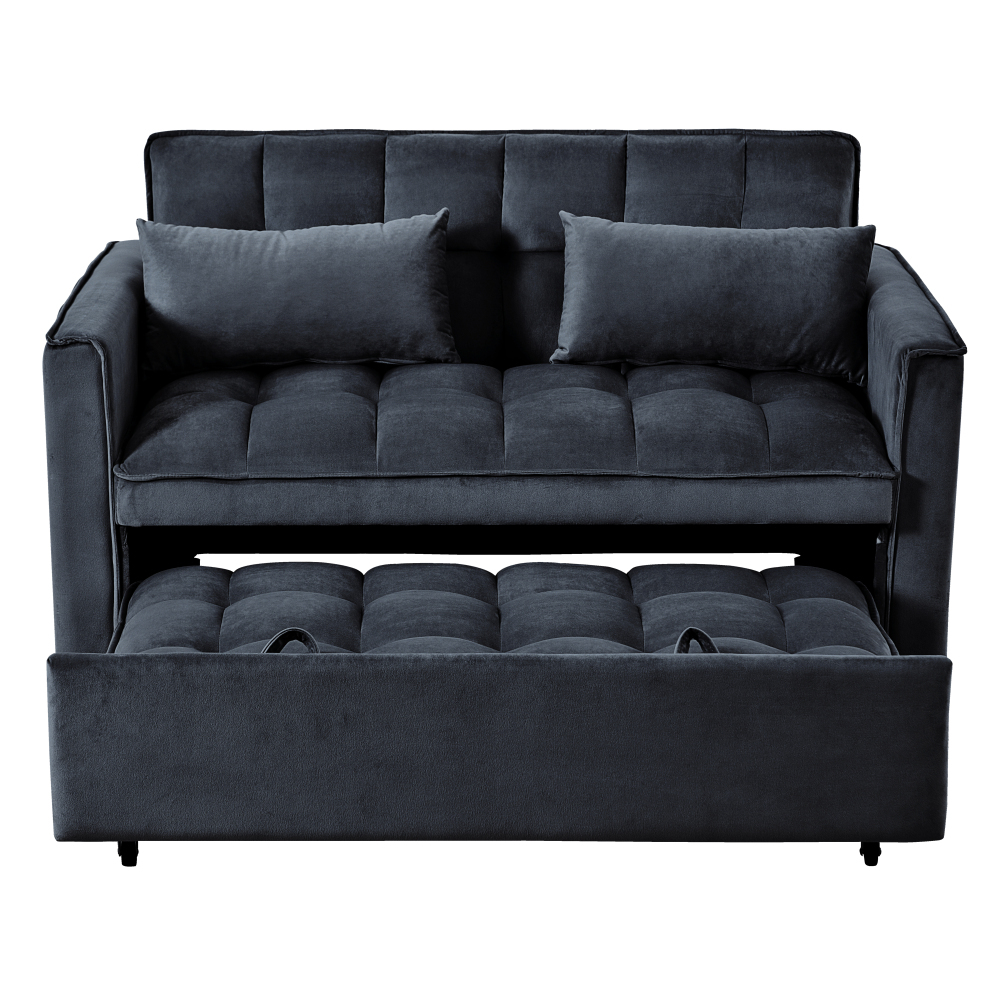 53inch 3 in 1 Convertible Sleeper Sofa Bed,  Modern Pull Out Couch Bed, Adjustable Backrest, Velvet Loveseat Futon Sofa with Pillows & Pockets for Living Room Apartment, Grey