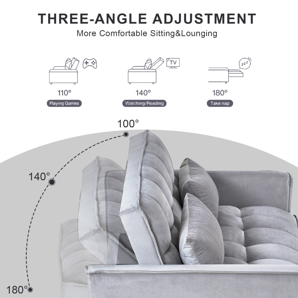 53inch 3 in 1 Convertible Sleeper Sofa Bed,  Modern Pull Out Couch Bed, Adjustable Backrest, Velvet Loveseat Futon Sofa with Pillows & Pockets for Living Room Apartment, Grey