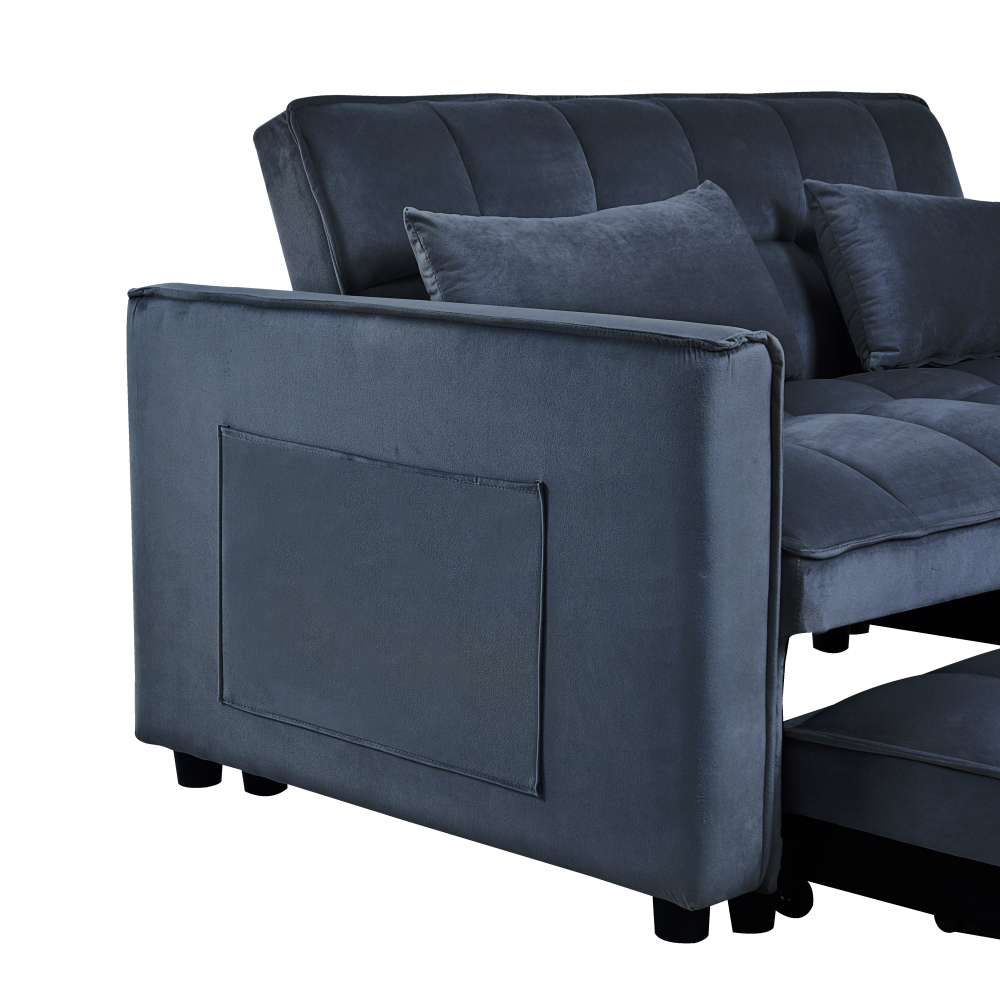 53inch 3 in 1 Convertible Sleeper Sofa Bed,  Modern Pull Out Couch Bed, Adjustable Backrest, Velvet Loveseat Futon Sofa with Pillows & Pockets for Living Room Apartment, Grey