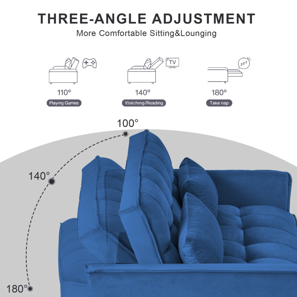 53inch 3 in 1 Convertible Sleeper Sofa Bed,  Modern Pull Out Couch Bed, Adjustable Backrest, Velvet Loveseat Futon Sofa with Pillows & Pockets for Living Room Apartment, Grey