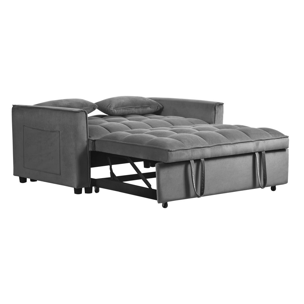 53inch 3 in 1 Convertible Sleeper Sofa Bed,  Modern Pull Out Couch Bed, Adjustable Backrest, Velvet Loveseat Futon Sofa with Pillows & Pockets for Living Room Apartment, Grey