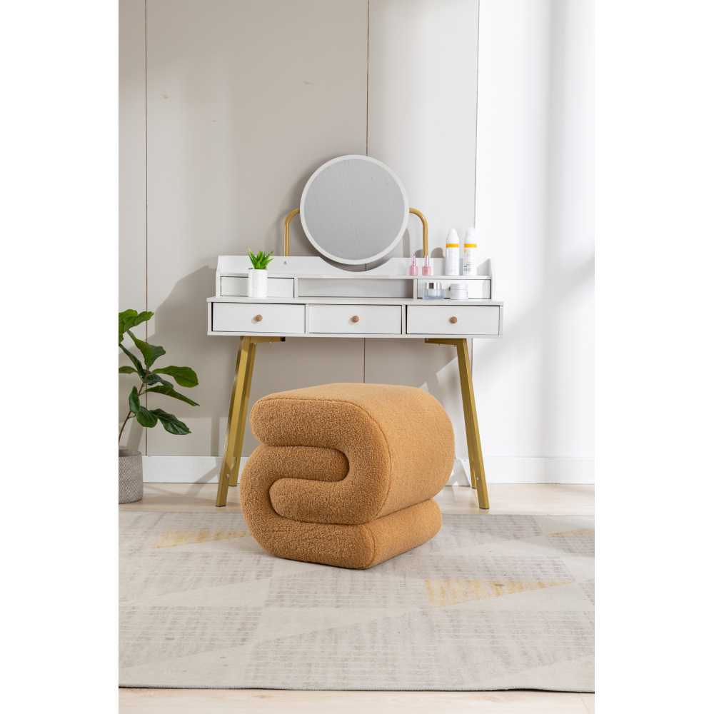 S-Shape Velvet Ottoman, Vanity Stool Upholstered Footrest Ottoman Stool Dressing Chair Makeup Rest Stool Chair for Makeup, Living Room, Bedroom