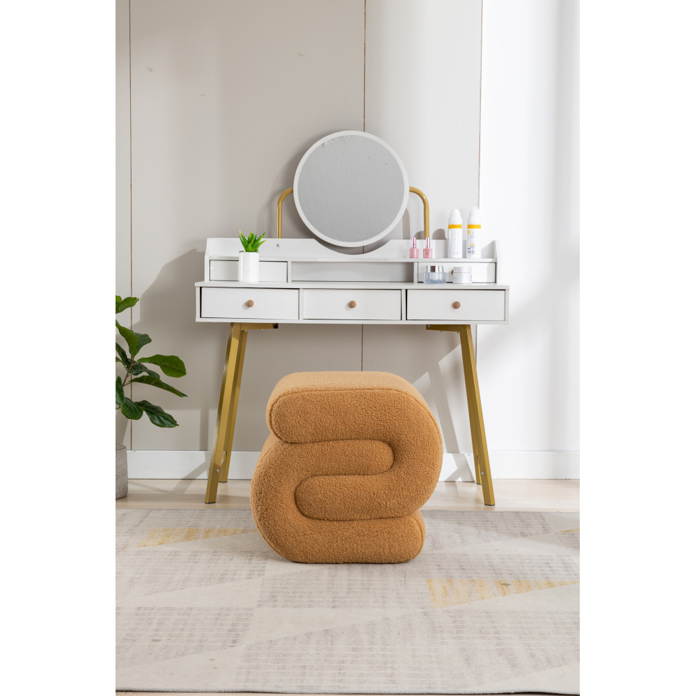 S-Shape Velvet Ottoman, Vanity Stool Upholstered Footrest Ottoman Stool Dressing Chair Makeup Rest Stool Chair for Makeup, Living Room, Bedroom