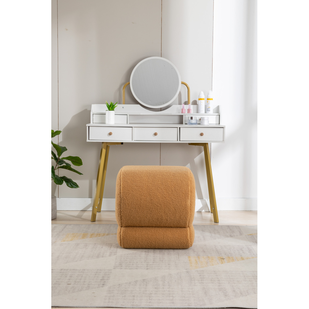 S-Shape Velvet Ottoman, Vanity Stool Upholstered Footrest Ottoman Stool Dressing Chair Makeup Rest Stool Chair for Makeup, Living Room, Bedroom