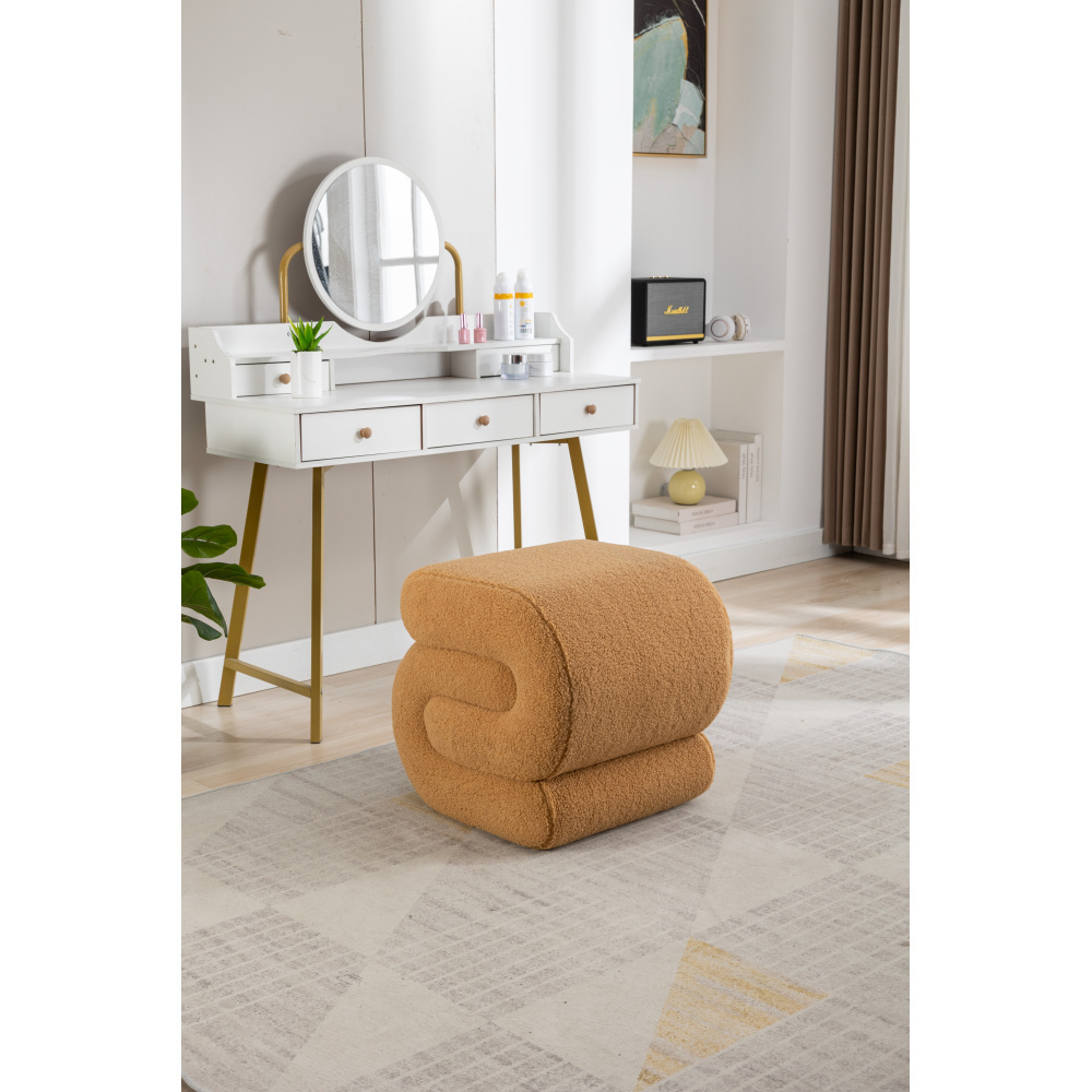 S-Shape Velvet Ottoman, Vanity Stool Upholstered Footrest Ottoman Stool Dressing Chair Makeup Rest Stool Chair for Makeup, Living Room, Bedroom