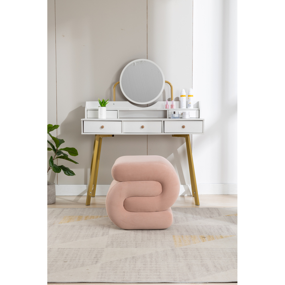 S-Shape Velvet Ottoman, Vanity Stool Upholstered Footrest Ottoman Stool Dressing Chair Makeup Rest Stool Chair for Makeup, Living Room, Bedroom