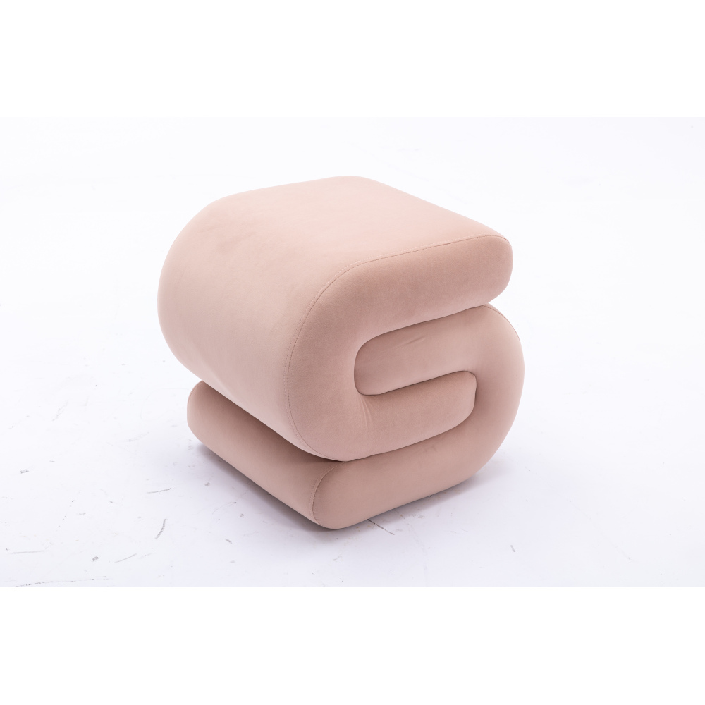 S-Shape Velvet Ottoman, Vanity Stool Upholstered Footrest Ottoman Stool Dressing Chair Makeup Rest Stool Chair for Makeup, Living Room, Bedroom