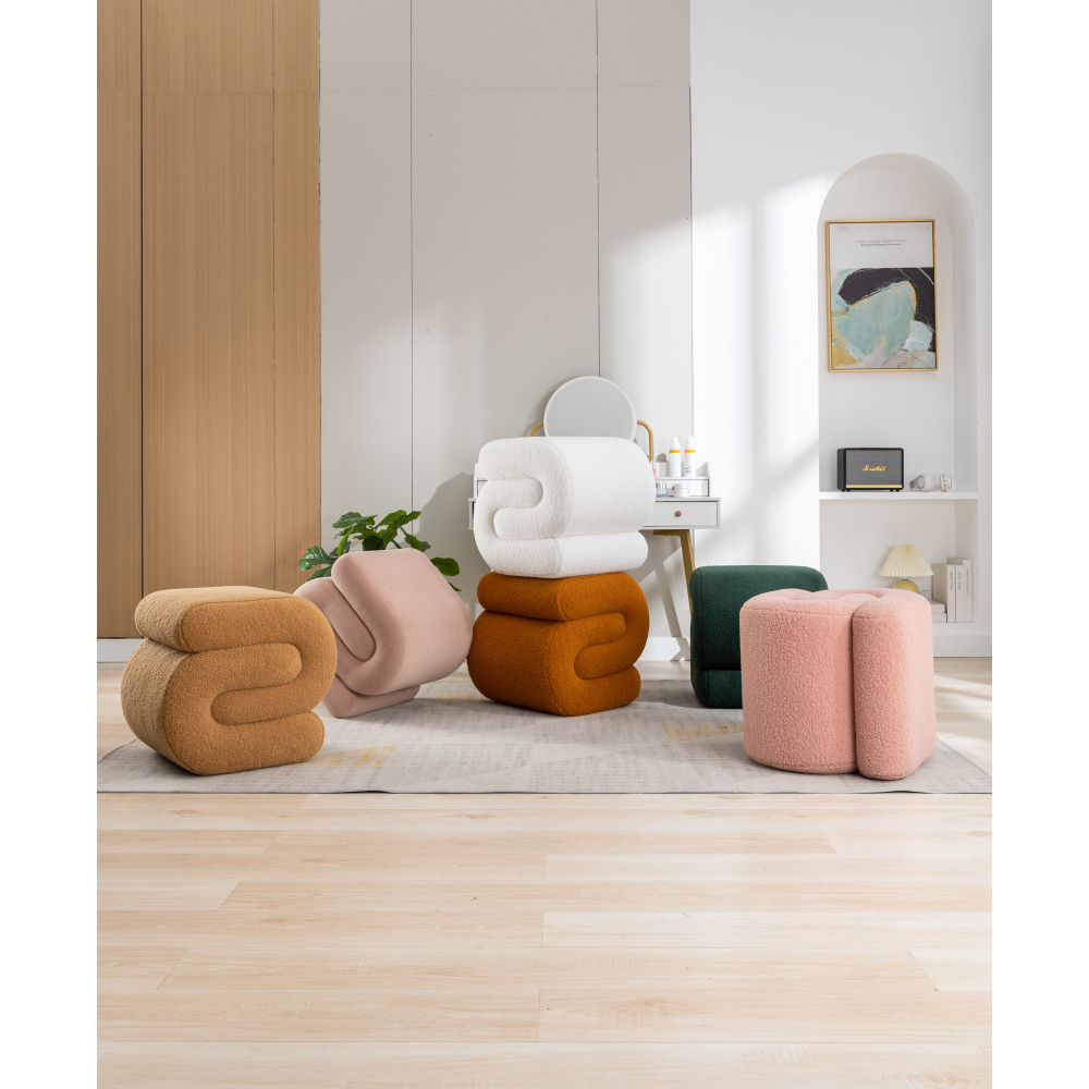 S-Shape Velvet Ottoman, Vanity Stool Upholstered Footrest Ottoman Stool Dressing Chair Makeup Rest Stool Chair for Makeup, Living Room, Bedroom