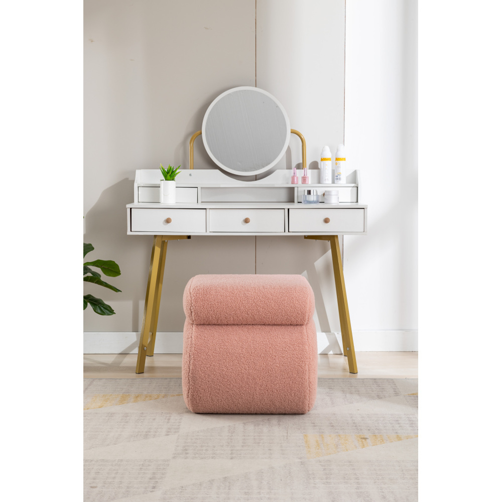 S-Shape Velvet Ottoman, Vanity Stool Upholstered Footrest Ottoman Stool Dressing Chair Makeup Rest Stool Chair for Makeup, Living Room, Bedroom