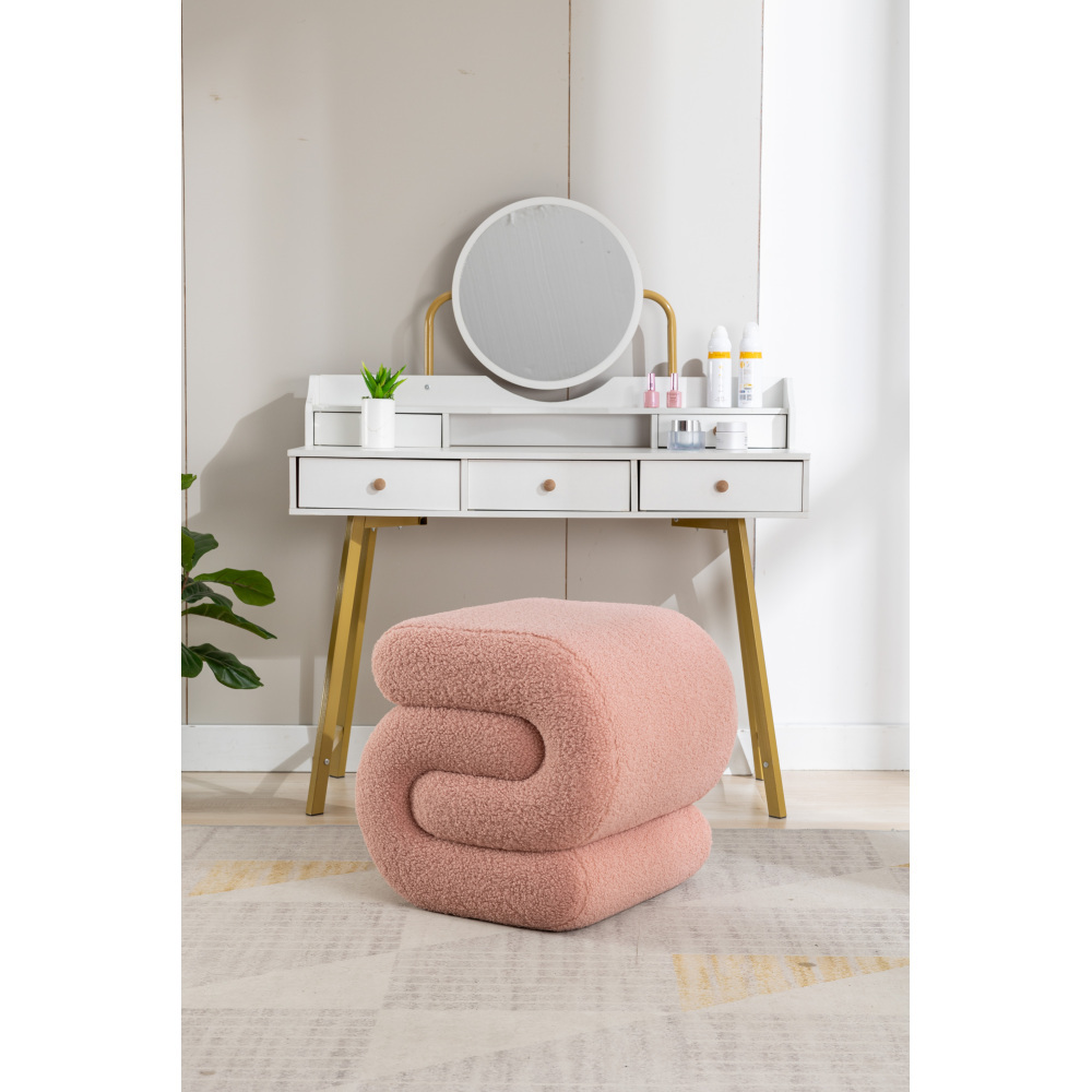 S-Shape Velvet Ottoman, Vanity Stool Upholstered Footrest Ottoman Stool Dressing Chair Makeup Rest Stool Chair for Makeup, Living Room, Bedroom