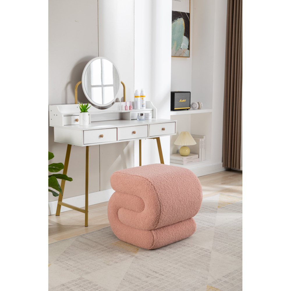 S-Shape Velvet Ottoman, Vanity Stool Upholstered Footrest Ottoman Stool Dressing Chair Makeup Rest Stool Chair for Makeup, Living Room, Bedroom