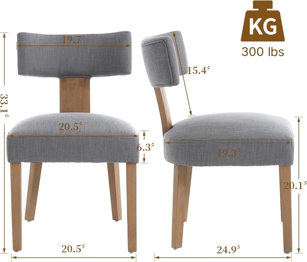Dining Chairs Set of 2, Farmhouse Linen Fabric Upholstered Kitchen Chairs, Curved Backrest Parson Chairs Side Chairs Solid Wood for Dining Room, Living Room (Brown)