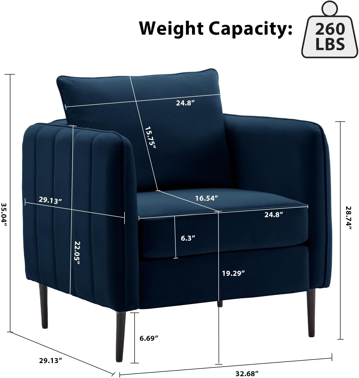 Modern Velvet Accent Chair, Upholstered Single Sofa Chairs Armchair with Square Arm, Accent Chairs for Living Room, Bedroom, Apartment (2 PCS Velvet Chair