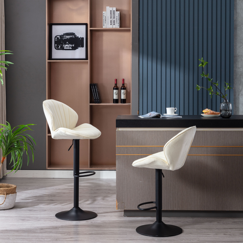 Bar Stools Set of 3, Modern Swivel Bar Chairs, Adjustable PU Leather Upholstered Barstools Counter Height with Square Open Back for Bar, Kitchen Island, Dining Room