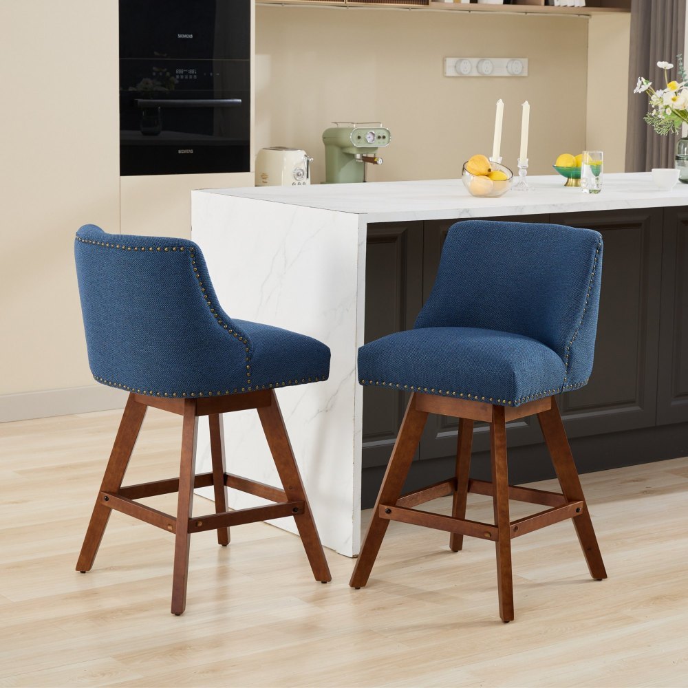 Counter Height Swivel Barstools, 26'' H Seat Height Upholstered Bar Stools Set of 2, Fabric dining room