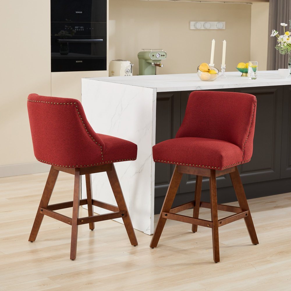 Counter Height Swivel Barstools, 26'' H Seat Height Upholstered Bar Stools Set of 2, Fabric dining room