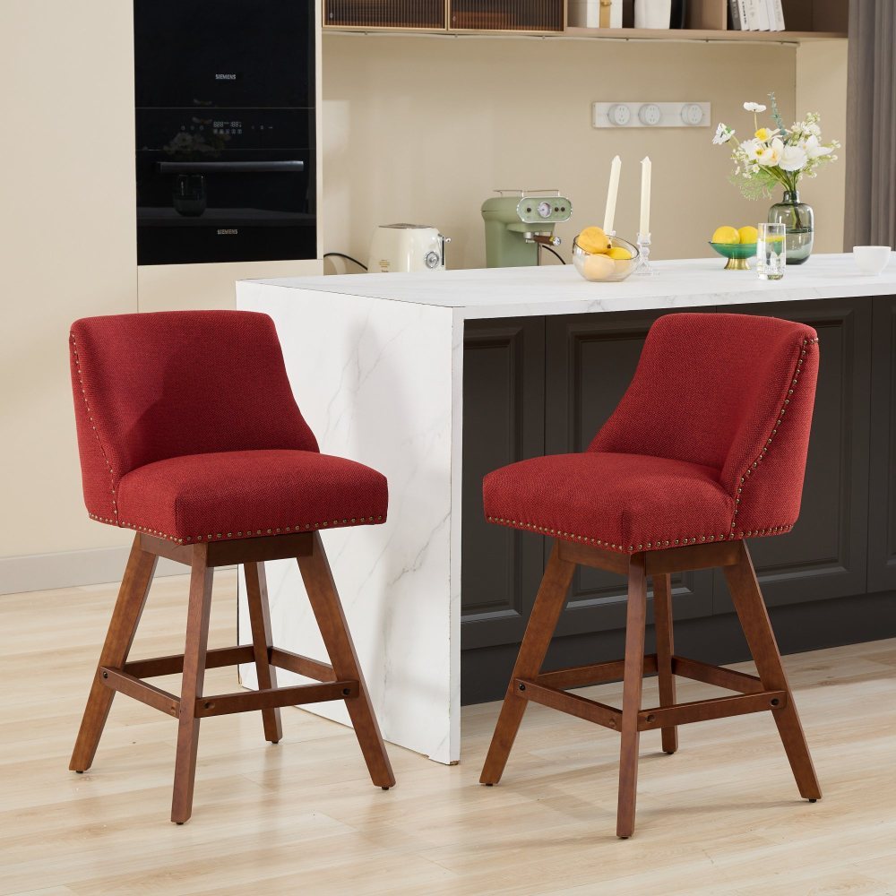 Counter Height Swivel Barstools, 26'' H Seat Height Upholstered Bar Stools Set of 2, Fabric dining room