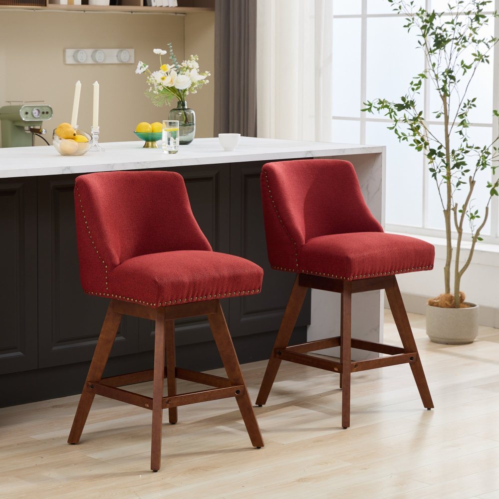 Counter Height Swivel Barstools, 26'' H Seat Height Upholstered Bar Stools Set of 2, Fabric dining room