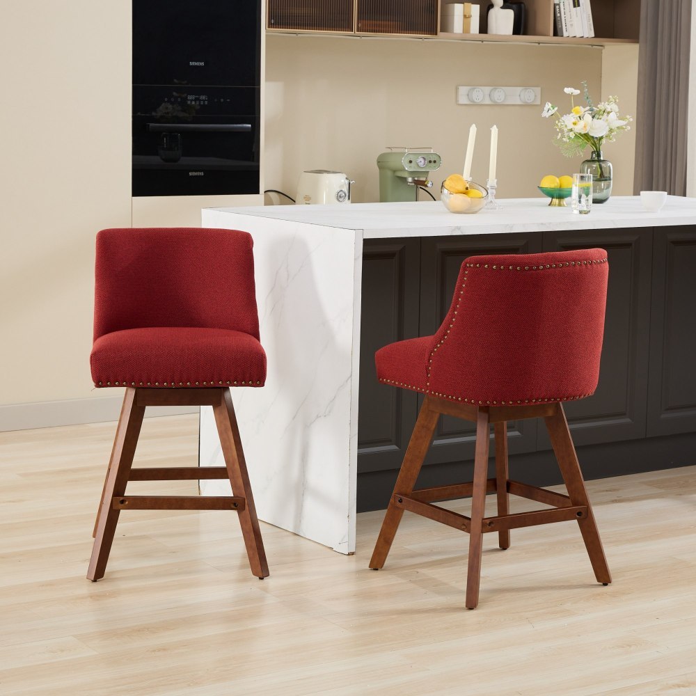 Counter Height Swivel Barstools, 26'' H Seat Height Upholstered Bar Stools Set of 2, Fabric dining room