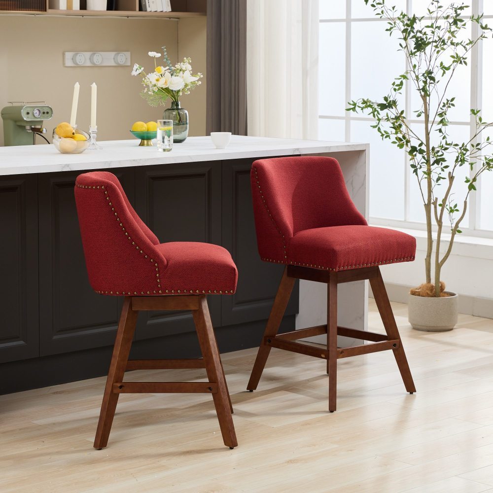 Counter Height Swivel Barstools, 26'' H Seat Height Upholstered Bar Stools Set of 2, Fabric