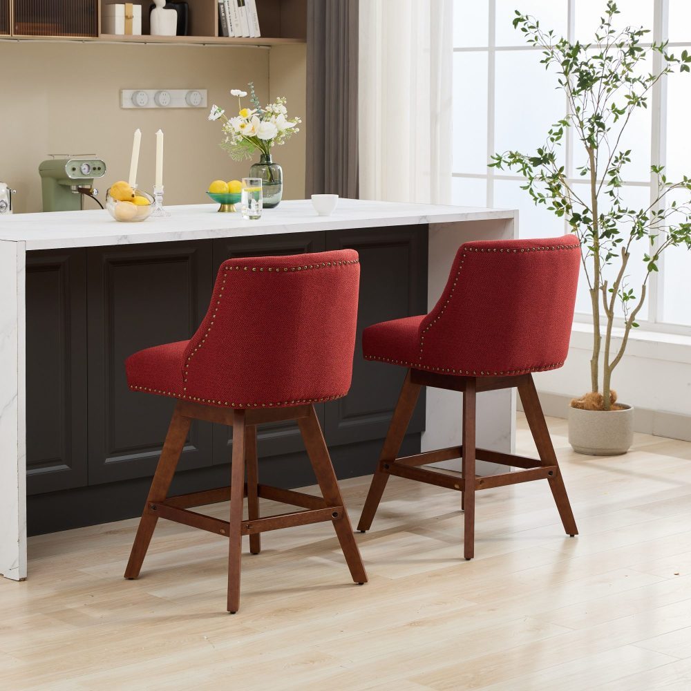 Counter Height Swivel Barstools, 26'' H Seat Height Upholstered Bar Stools Set of 2, Fabric