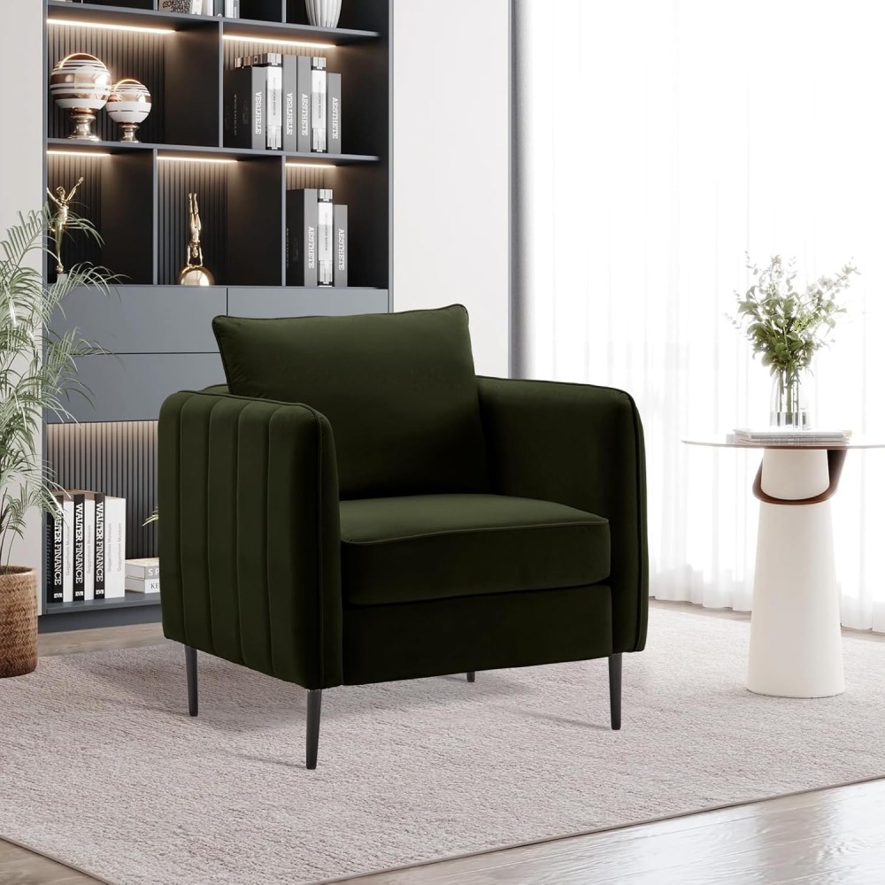 Modern Velvet Accent Chair, Upholstered Single Sofa Chairs Armchair with Square Arm, Accent Chairs for Living Room, Bedroom, Apartment (2 PCS Velvet Chair