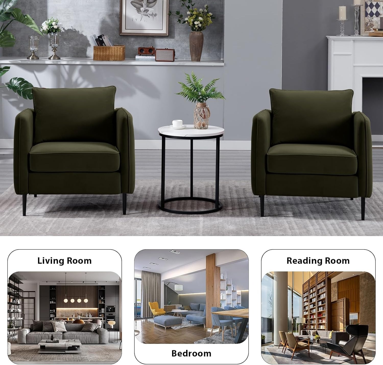 Modern Velvet Accent Chair, Upholstered Single Sofa Chairs Armchair with Square Arm, Accent Chairs for Living Room, Bedroom, Apartment (2 PCS Velvet Chair