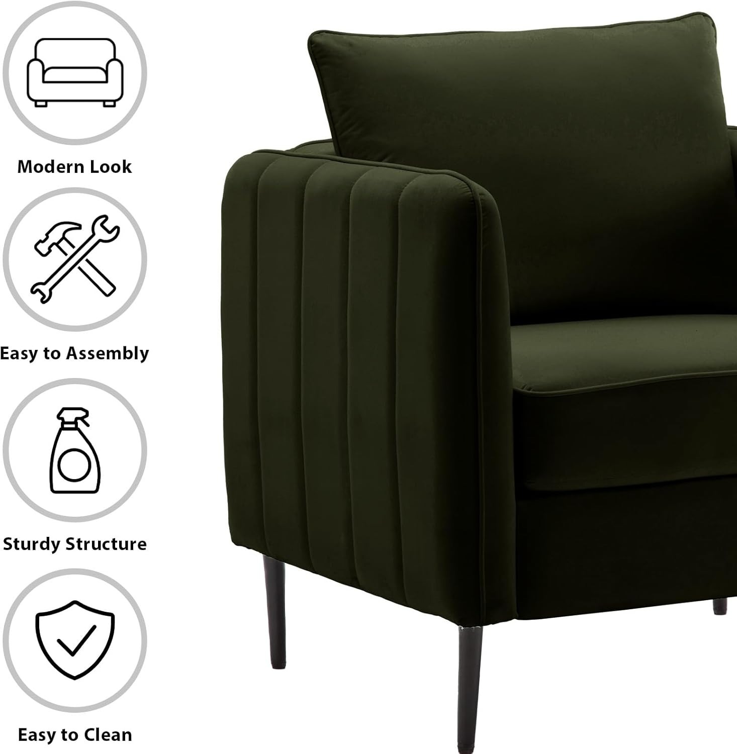 Modern Velvet Accent Chair, Upholstered Single Sofa Chairs Armchair with Square Arm, Accent Chairs for Living Room, Bedroom, Apartment (2 PCS Velvet Chair