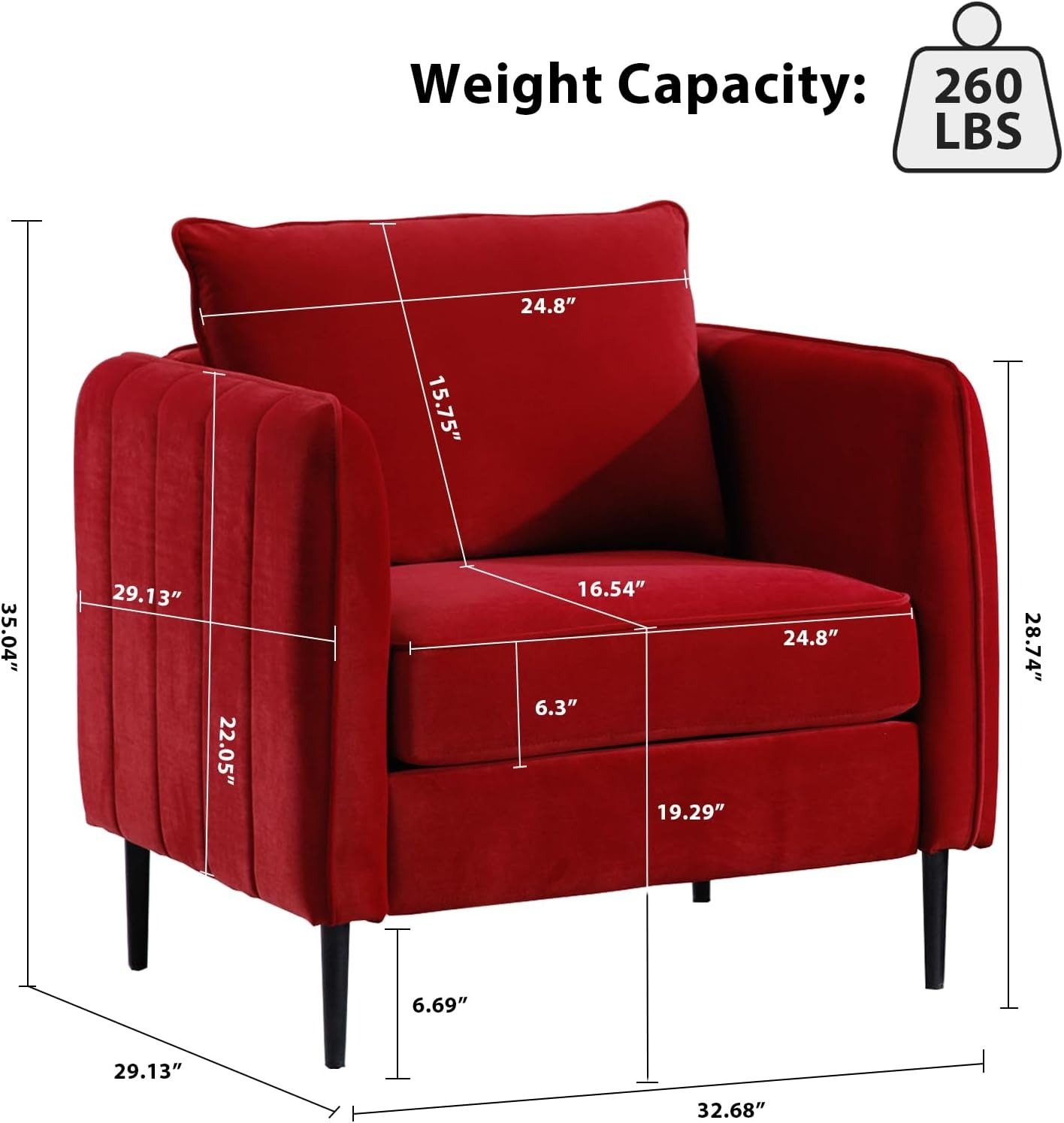 Modern Velvet Accent Chair, Upholstered Single Sofa Chairs Armchair with Square Arm, Accent Chairs for Living Room, Bedroom, Apartment (2 PCS Velvet Chair
