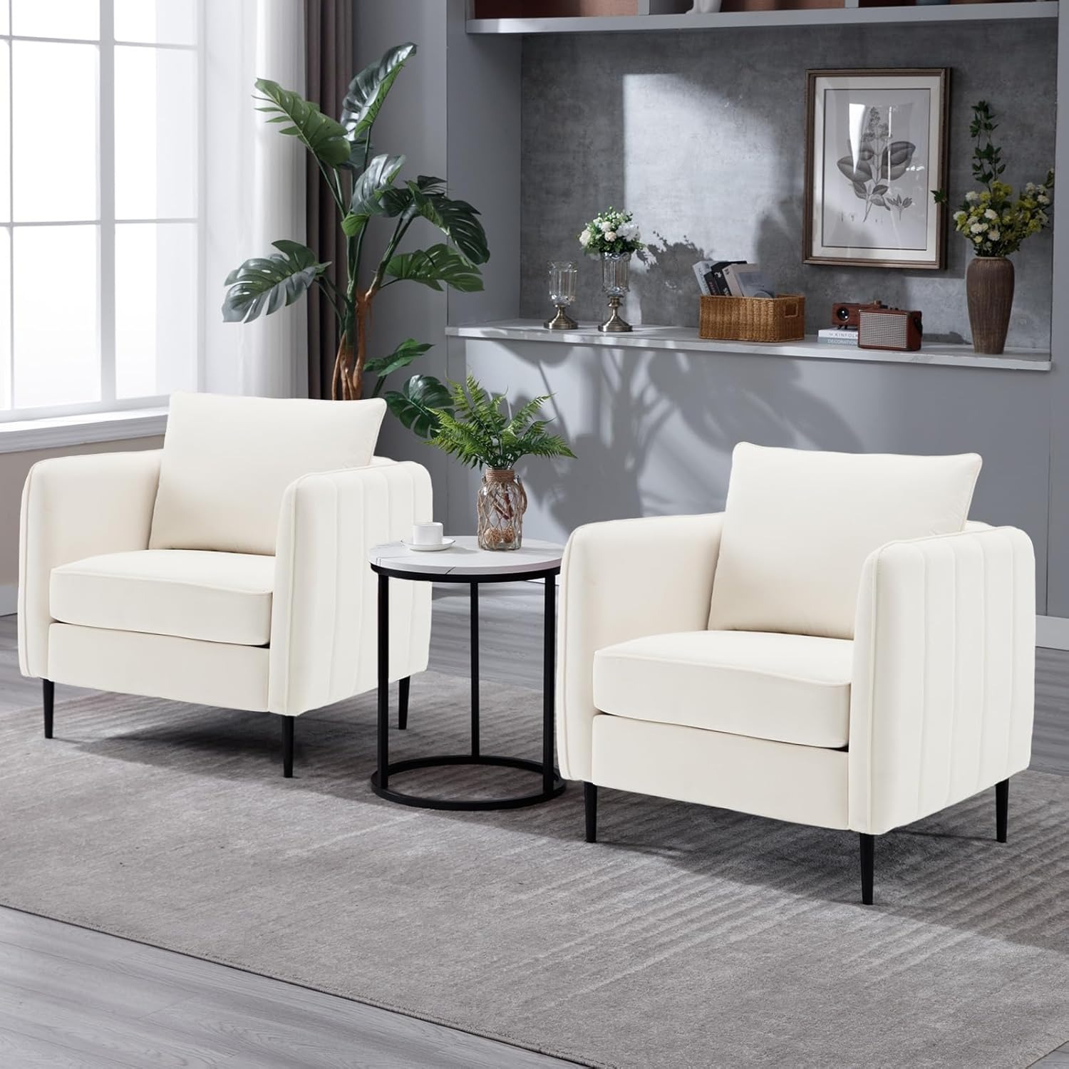 Modern Velvet Accent Chair, Upholstered Single Sofa Chairs Armchair with Square Arm, Accent Chairs for Living Room, Bedroom, Apartment (2 PCS Velvet Chair