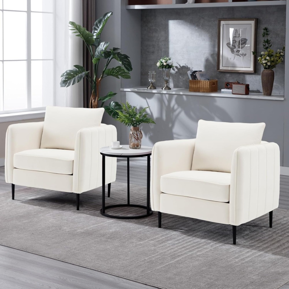 Modern Velvet Accent Chair, Upholstered Single Sofa Chairs Armchair with Square Arm, Accent Chairs for Living Room, Bedroom, Apartment (2 PCS Velvet Chair