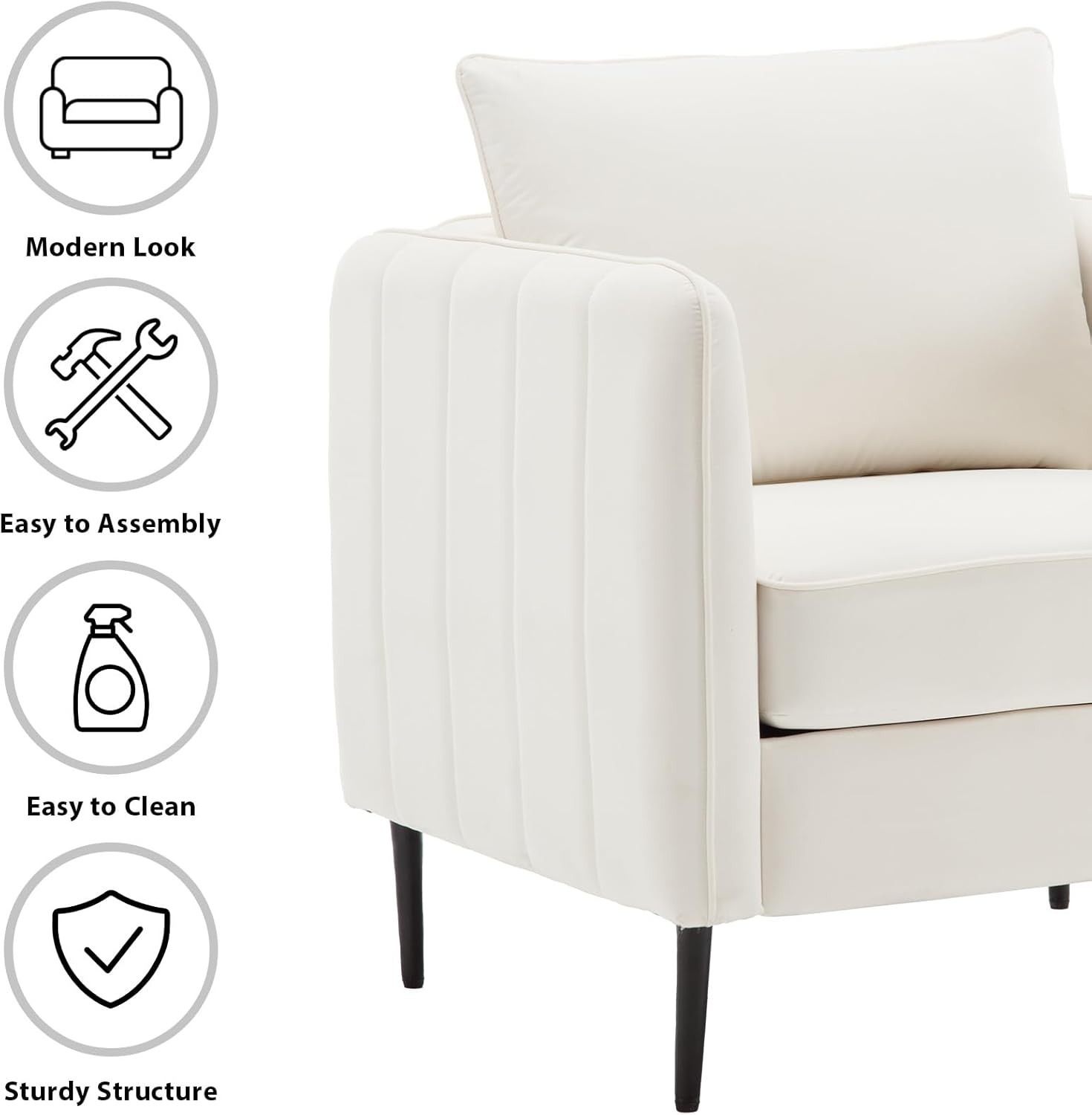 Modern Velvet Accent Chair, Upholstered Single Sofa Chairs Armchair with Square Arm, Accent Chairs for Living Room, Bedroom, Apartment (2 PCS Velvet Chair