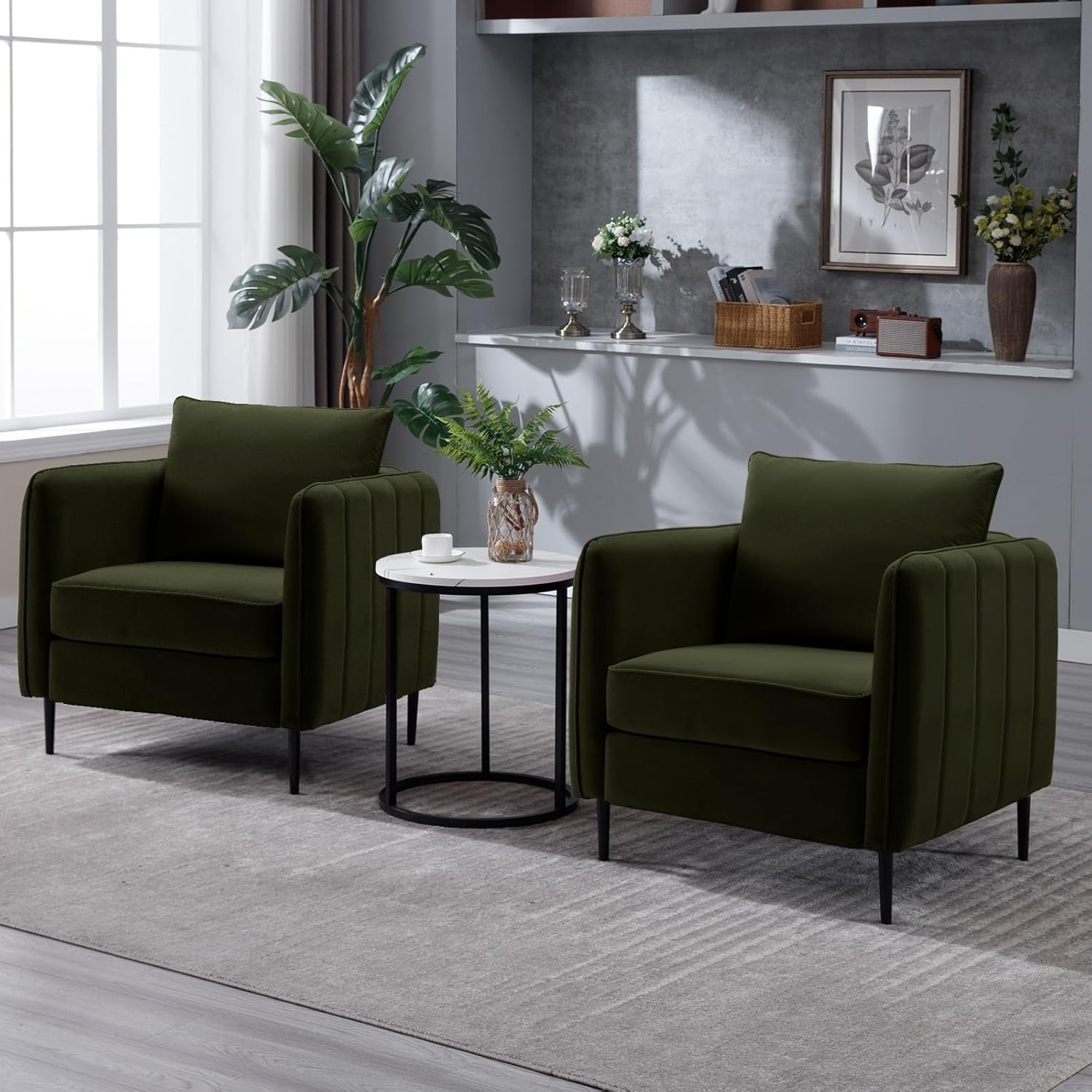 Modern Velvet Accent Chair, Upholstered Single Sofa Chairs Armchair with Square Arm, Accent Chairs for Living Room, Bedroom, Apartment (2 PCS Velvet Chair