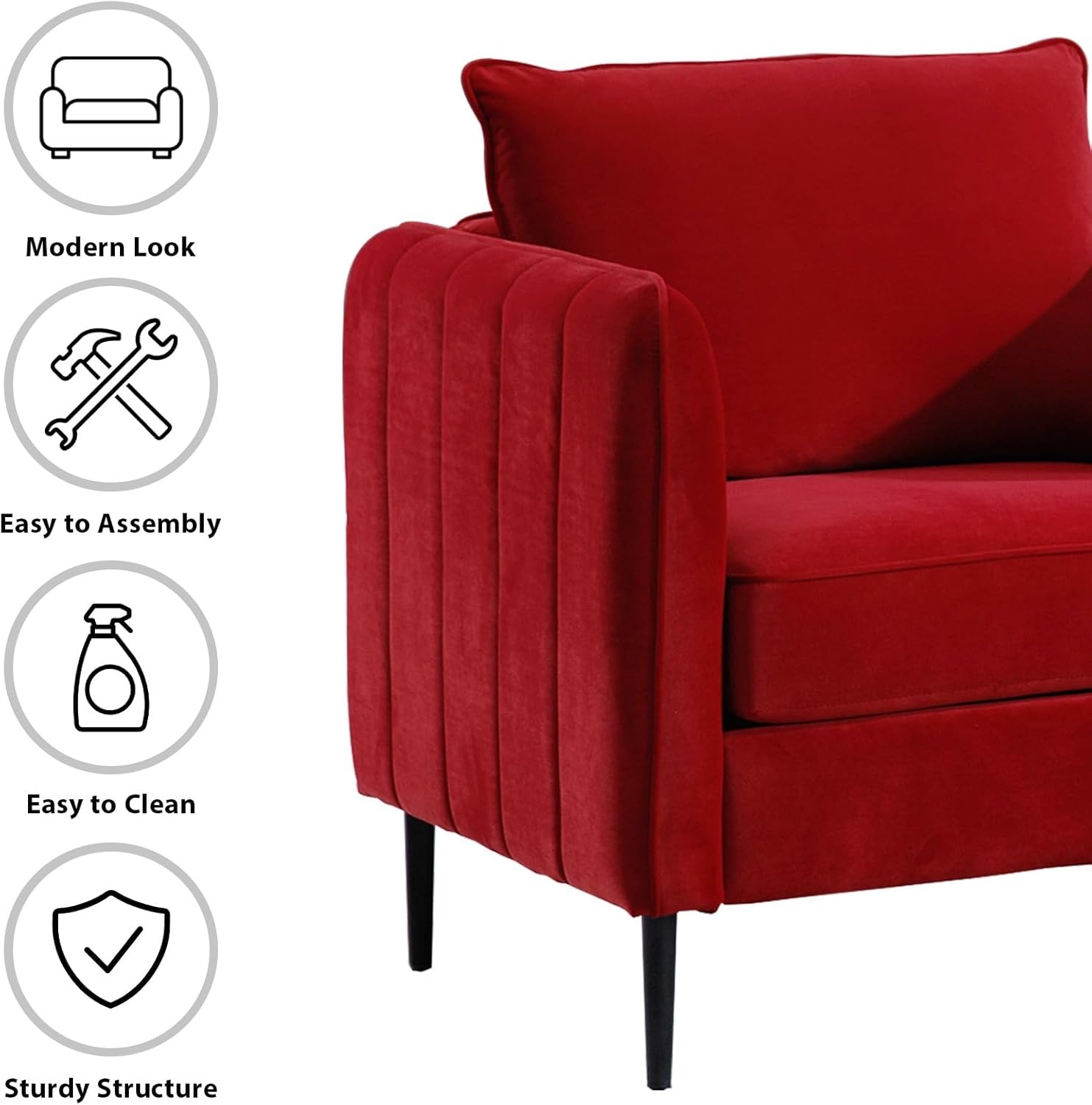Modern Velvet Accent Chair, Upholstered Single Sofa Chairs Armchair with Square Arm, Accent Chairs for Living Room, Bedroom, Apartment (2 PCS Velvet Chair