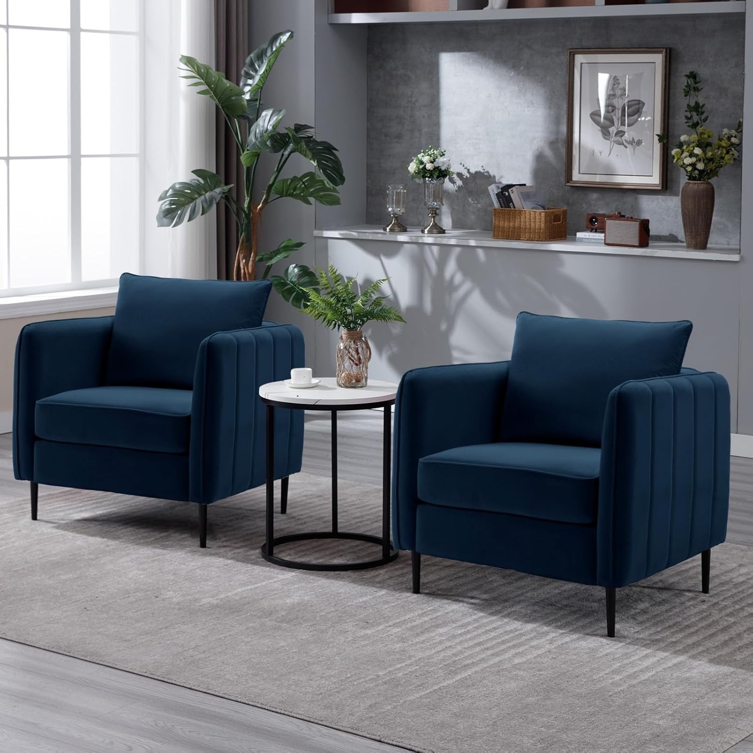 Modern Velvet Accent Chair, Upholstered Single Sofa Chairs Armchair with Square Arm, Accent Chairs for Living Room, Bedroom, Apartment (2 PCS Velvet Chair