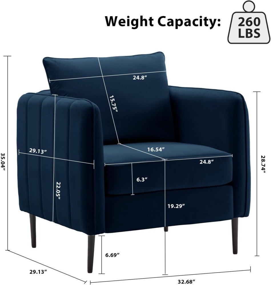 Modern Velvet Accent Chair, Upholstered Single Sofa Chairs Armchair with Square Arm, Accent Chairs for Living Room, Bedroom, Apartment (2 PCS Velvet Chair