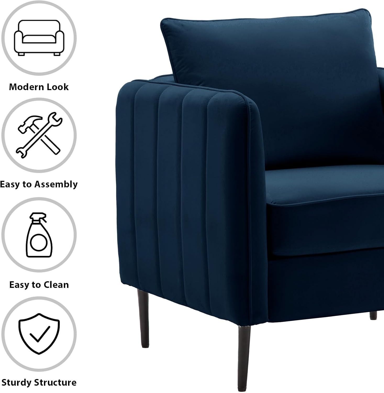 Modern Velvet Accent Chair, Upholstered Single Sofa Chairs Armchair with Square Arm, Accent Chairs for Living Room, Bedroom, Apartment (2 PCS Velvet Chair