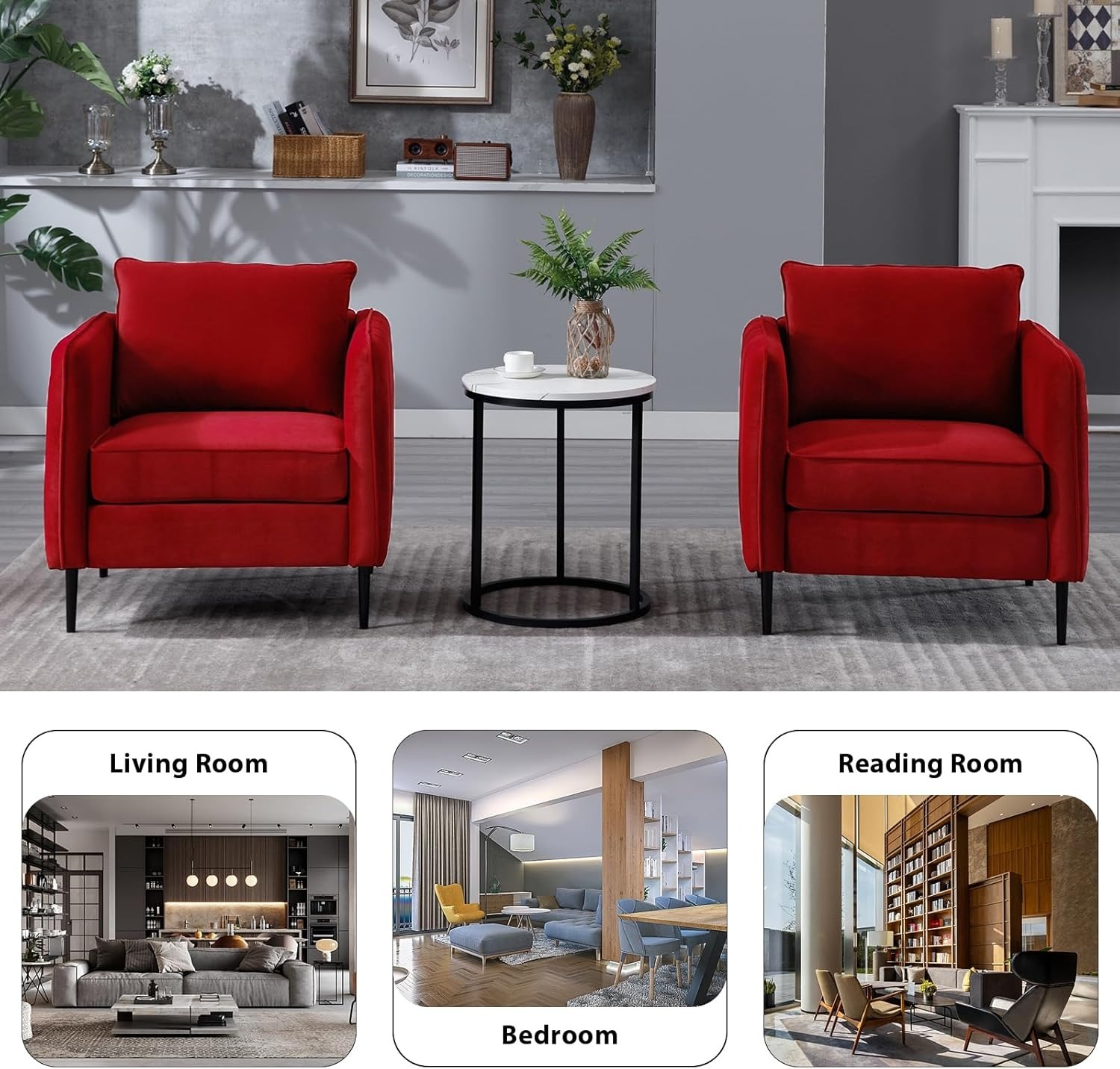 Modern Velvet Accent Chair, Upholstered Single Sofa Chairs Armchair with Square Arm, Accent Chairs for Living Room, Bedroom, Apartment (2 PCS Velvet Chair