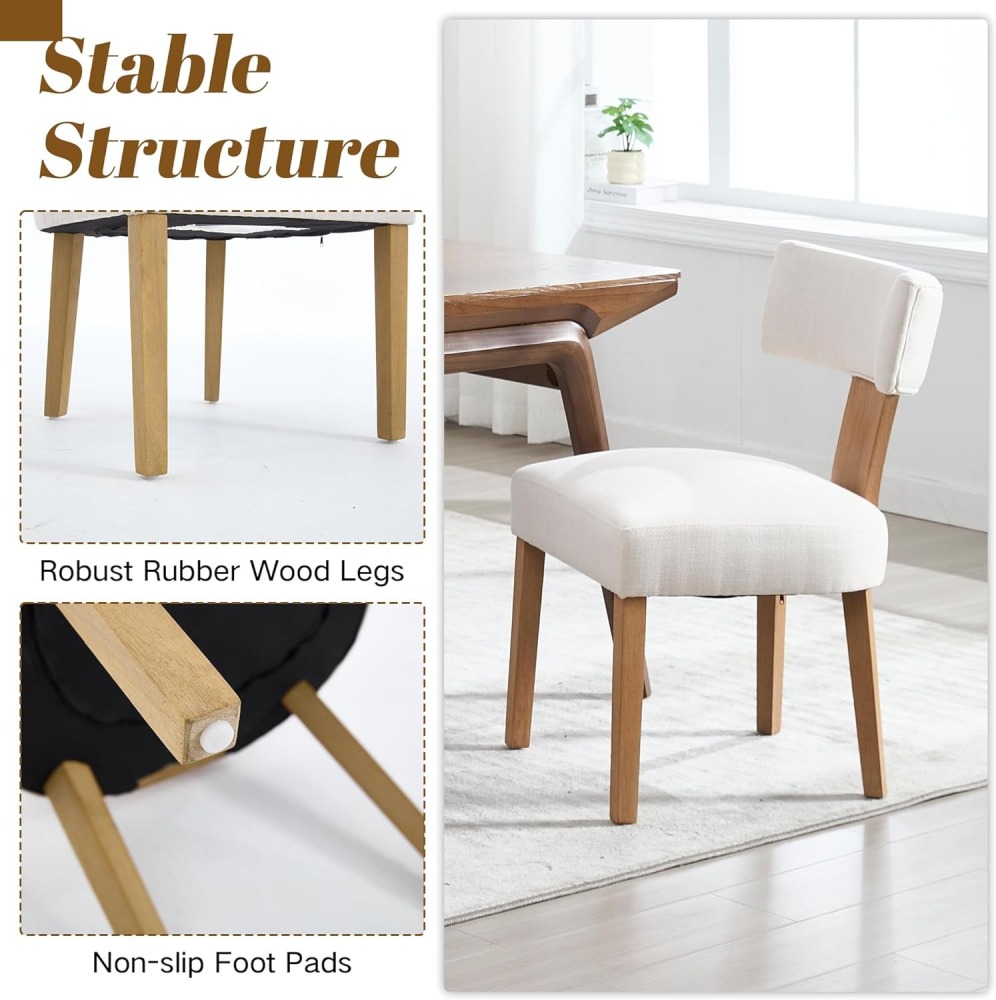 Dining Chairs Set of 2, Farmhouse Linen Fabric Upholstered Kitchen Chairs, Curved Backrest Parson Chairs Side Chairs Solid Wood for Dining Room, Living Room (Brown)