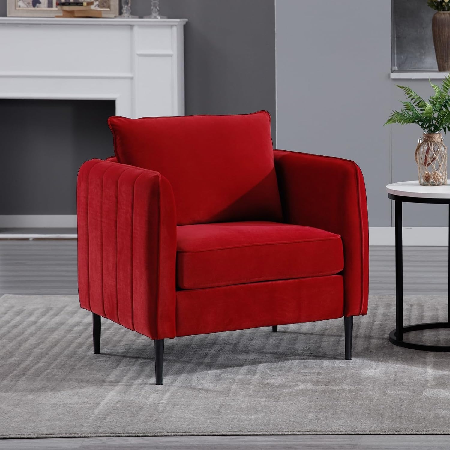 Modern Velvet Accent Chair, Upholstered Single Sofa Chairs Armchair with Square Arm, Accent Chairs for Living Room, Bedroom, Apartment (2 PCS Velvet Chair