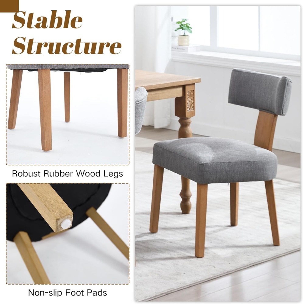 Dining Chairs Set of 2, Farmhouse Linen Fabric Upholstered Kitchen Chairs, Curved Backrest Parson Chairs Side Chairs Solid Wood for Dining Room, Living Room (Brown)