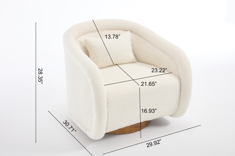 SZLIZCCC 360° Swivel Accent Armchair | Modern Comfy Teddy Bear Fleece Upholstery | Open-Back Round Design with Rubber Wood Frame | Club Chair for Living Room, Bedroom, or Office (White & Red)