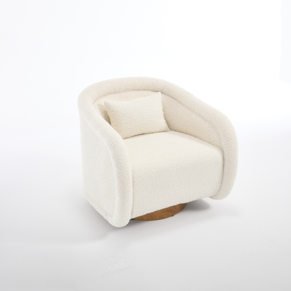 SZLIZCCC 360° Swivel Accent Armchair | Modern Comfy Teddy Bear Fleece Upholstery | Open-Back Round Design with Rubber Wood Frame | Club Chair for Living Room, Bedroom, or Office (White & Red)