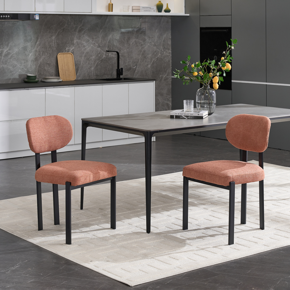Dining Chairs Set of 2 Grey, Modern Dining Room Chairs Mid Century with 3.35" Cushions and Metal Legs, Round Upholstered Boucle Chairs for Kitchen, Living Room, Easy Assembly