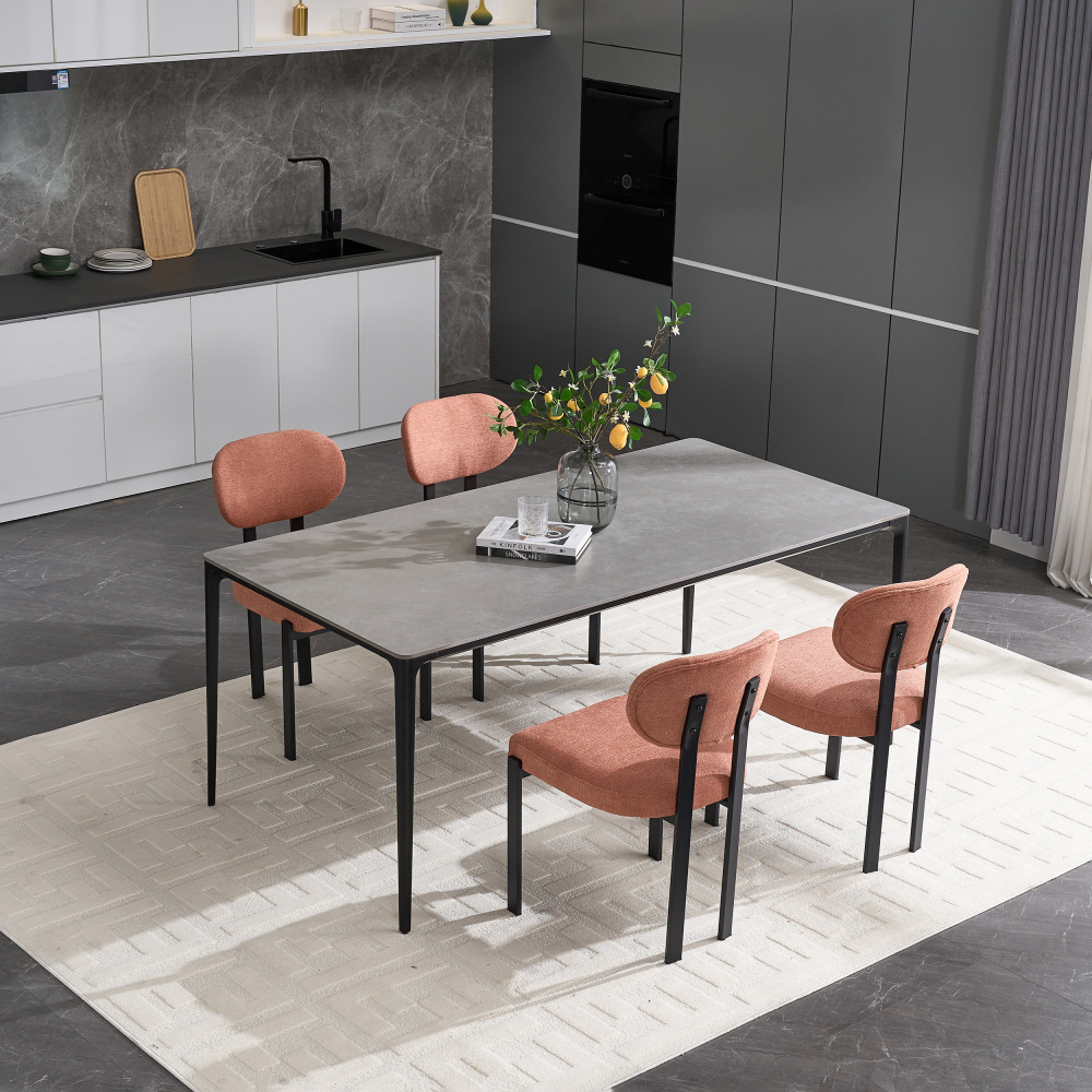 Dining Chairs Set of 2 Grey, Modern Dining Room Chairs Mid Century with 3.35" Cushions and Metal Legs, Round Upholstered Boucle Chairs for Kitchen, Living Room, Easy Assembly