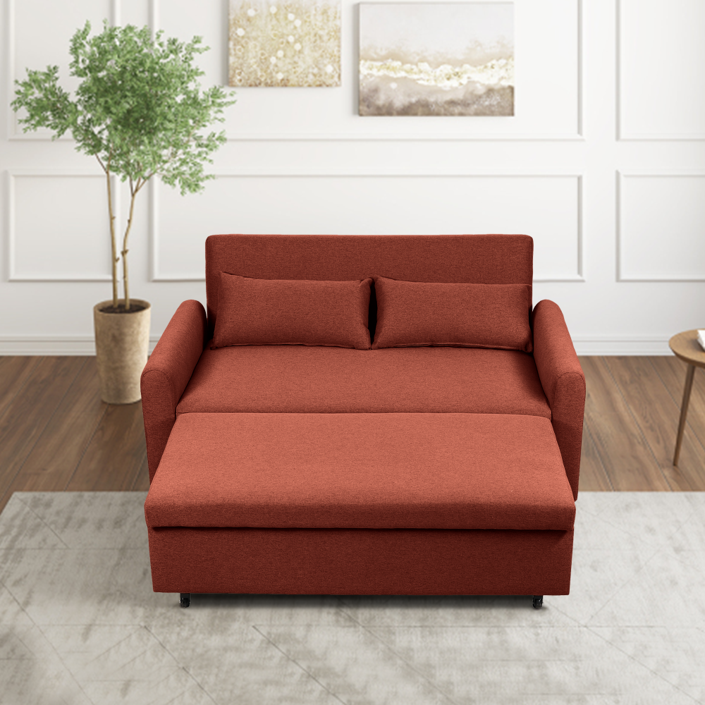 【Summer Blowout Sale】 3-in-1 Convertible Sleeper Sofa Bed Linen Modern Loveseat Futon Couch Pull-Out Bed with Side Storage Pockets 2 Throw Pillows for Small Space