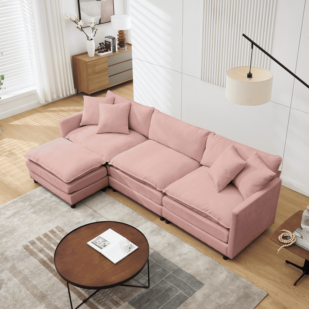 【Summer Exclusive Offer】 Comfy Cloud Modular Sectional Chenille Sofa, L Shaped Deep Seat 3-Seater Modern Living Room Couch with Movable Ottoman & DIY Combination